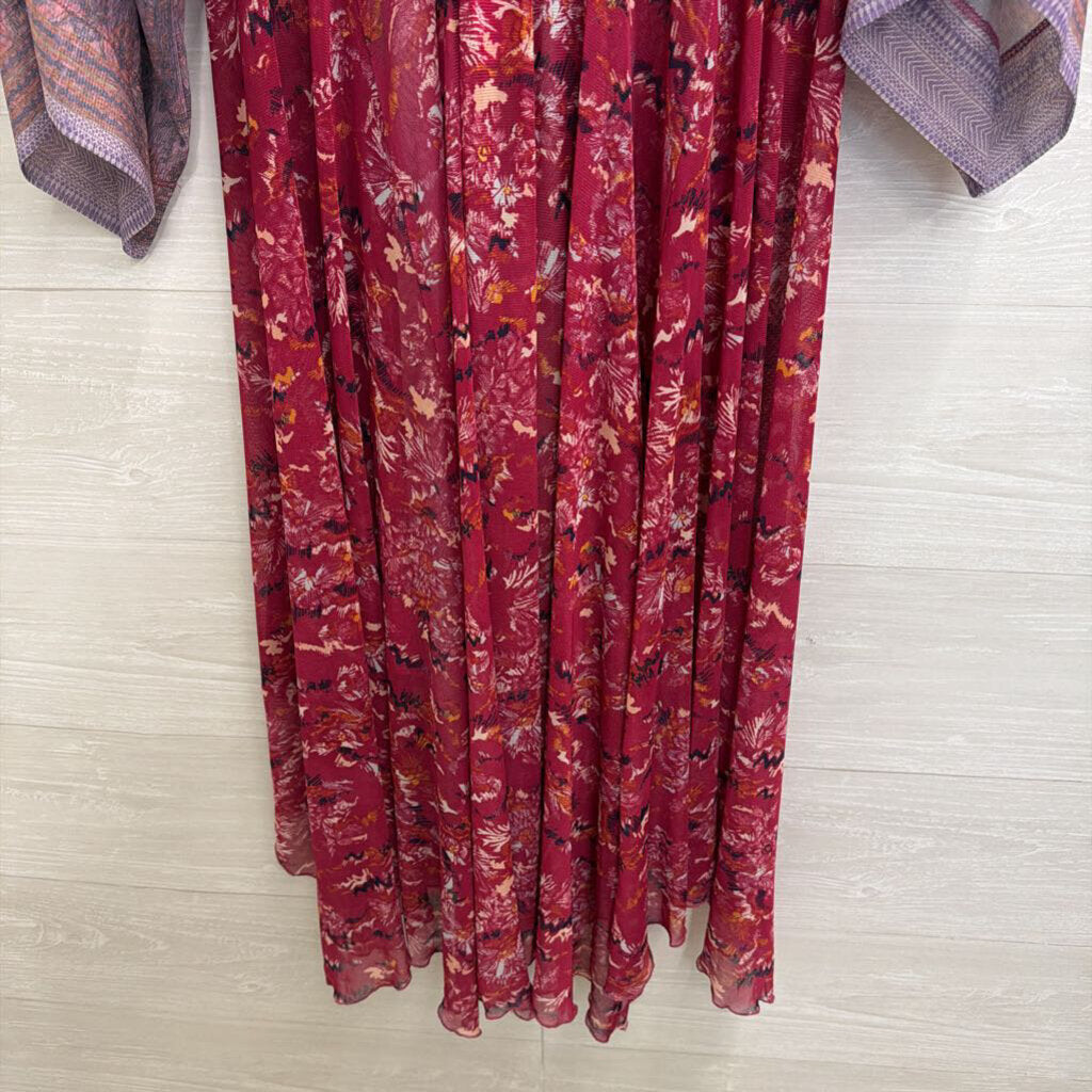 Free People Purple Print Long Sleeve Sheer Dress Small