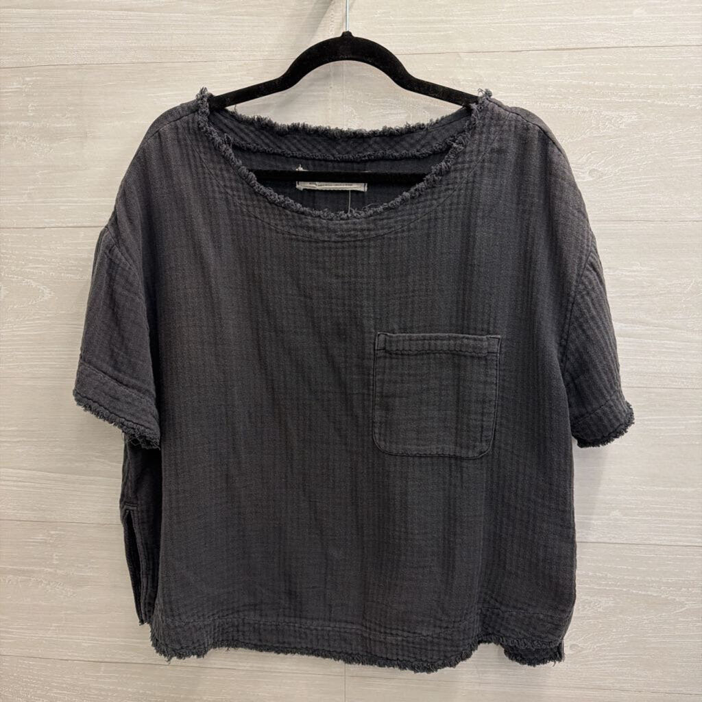 We The Free Grey Textured Short Sleeve Top Medium