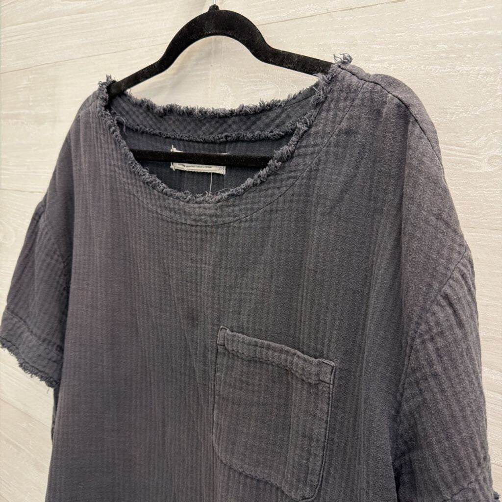 We The Free Grey Textured Short Sleeve Top Medium