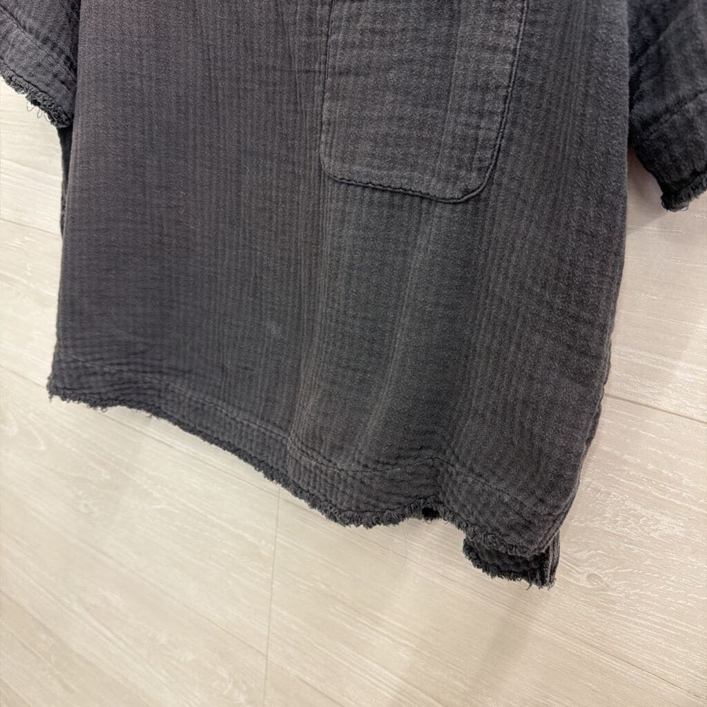 We The Free Grey Textured Short Sleeve Top Medium
