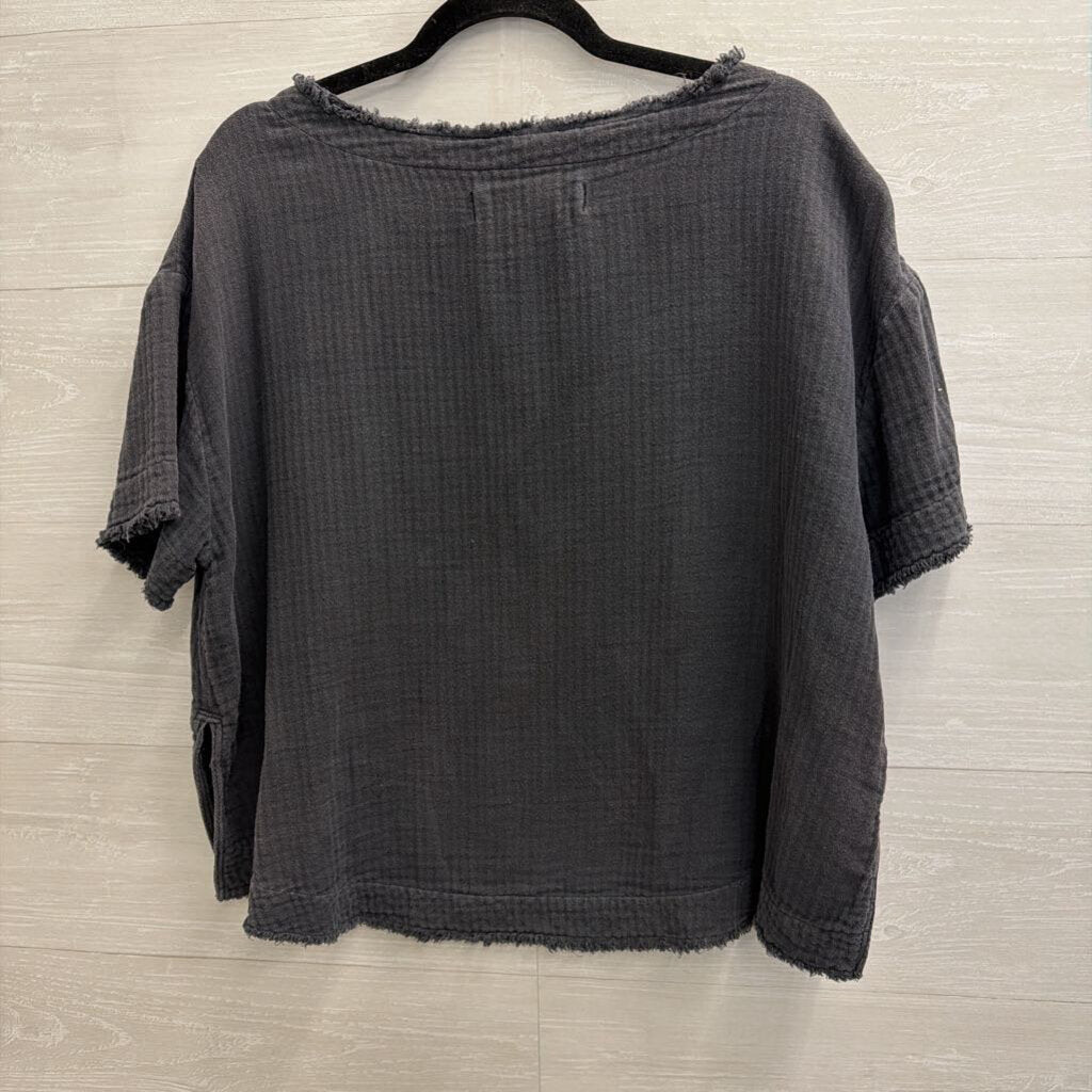 We The Free Grey Textured Short Sleeve Top Medium