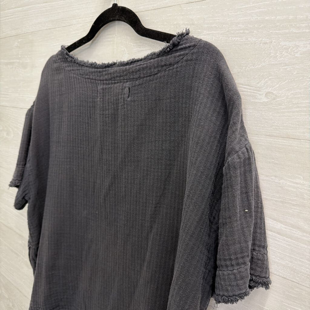 We The Free Grey Textured Short Sleeve Top Medium