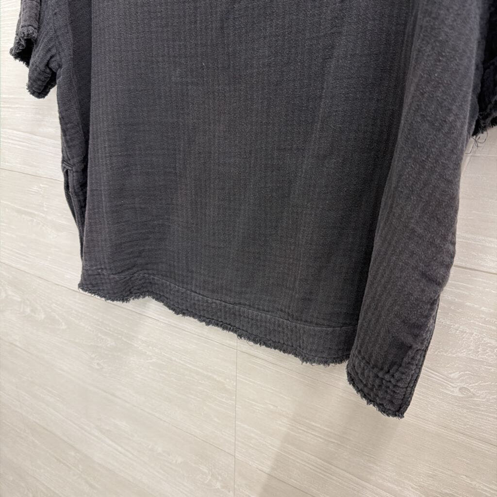 We The Free Grey Textured Short Sleeve Top Medium