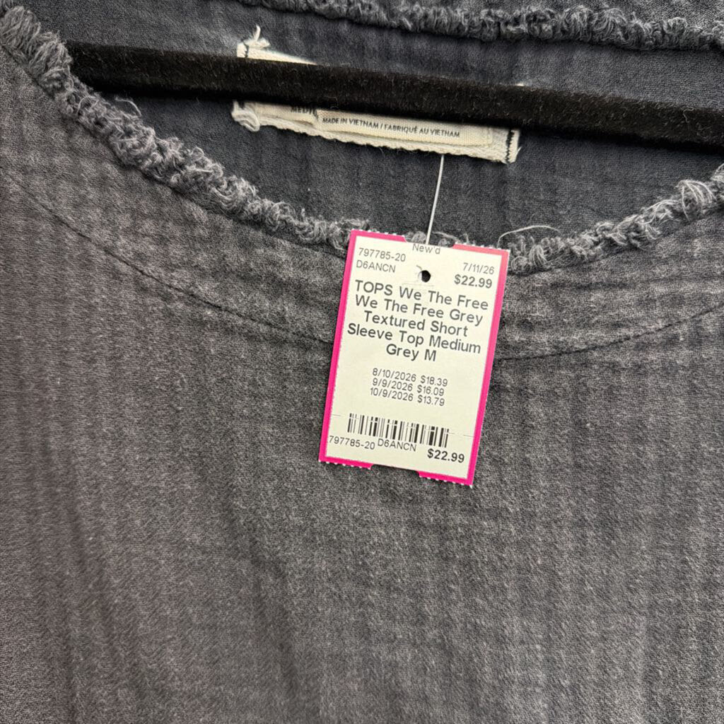 We The Free Grey Textured Short Sleeve Top Medium