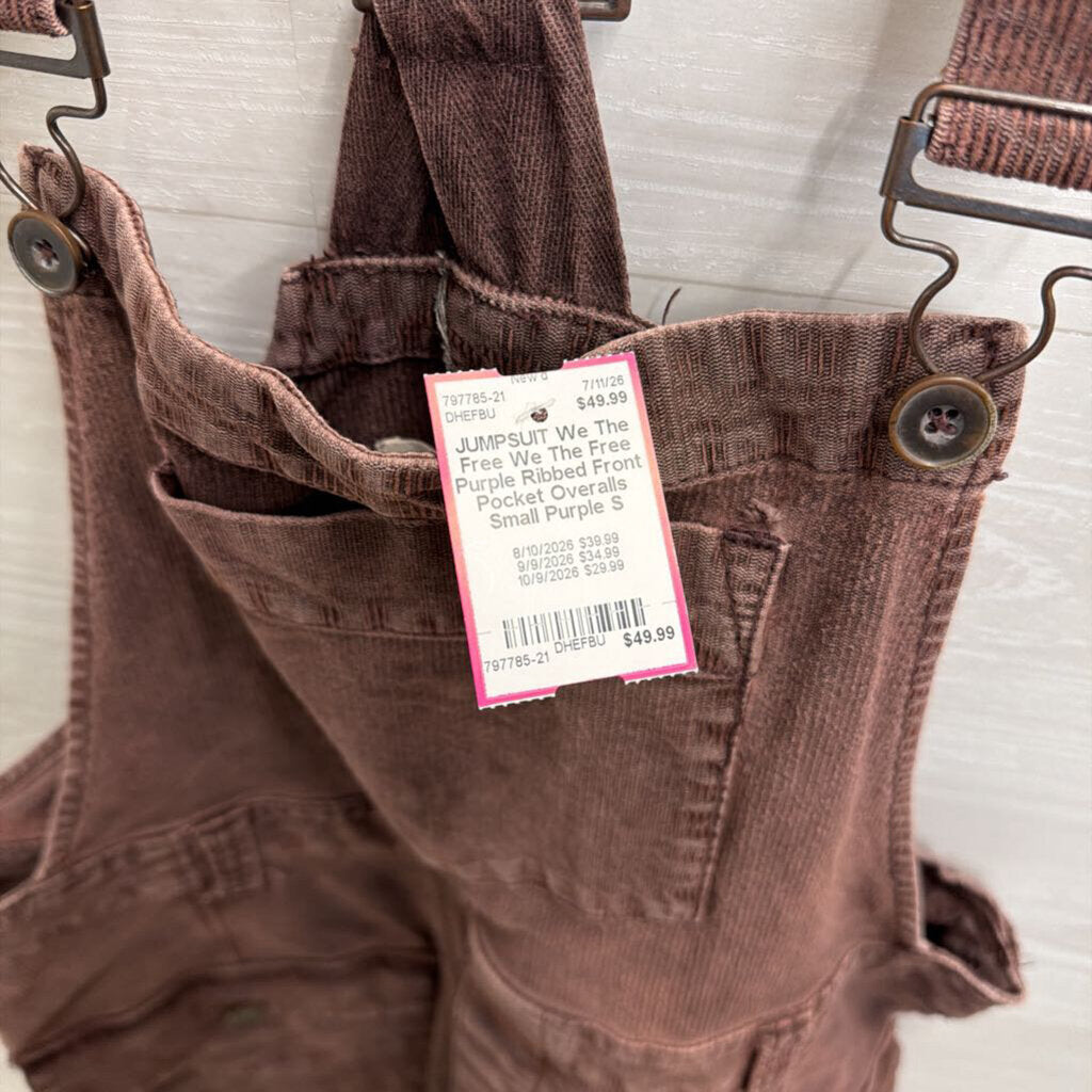 We The Free Purple Ribbed Front Pocket Overalls Small