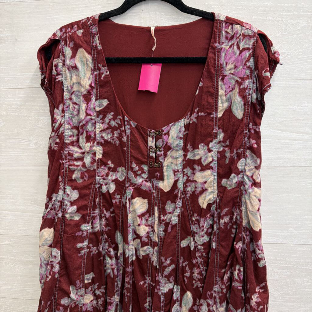 Free People Purple Floral Print Short Sleeve Tunic Top Medium