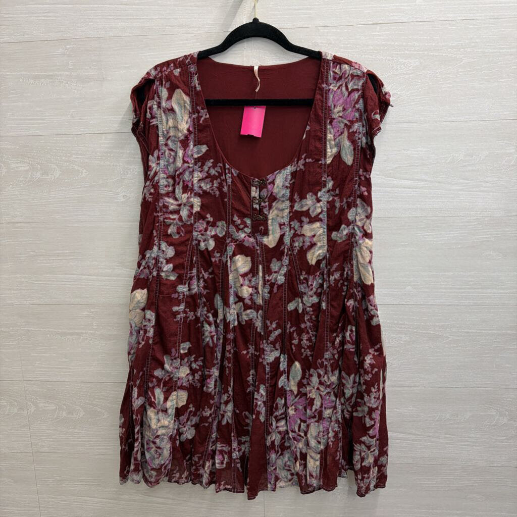 Free People Purple Floral Print Short Sleeve Tunic Top Medium