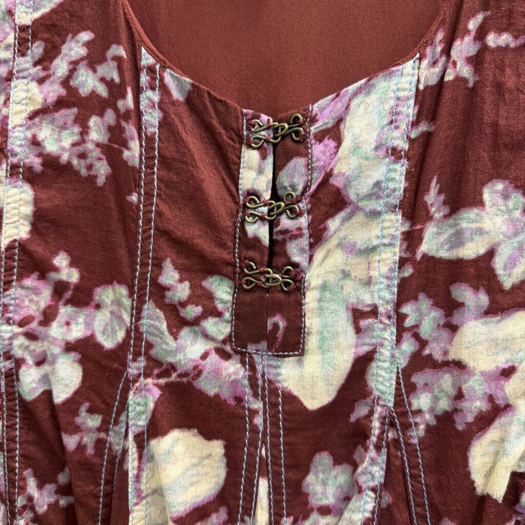 Free People Purple Floral Print Short Sleeve Tunic Top Medium