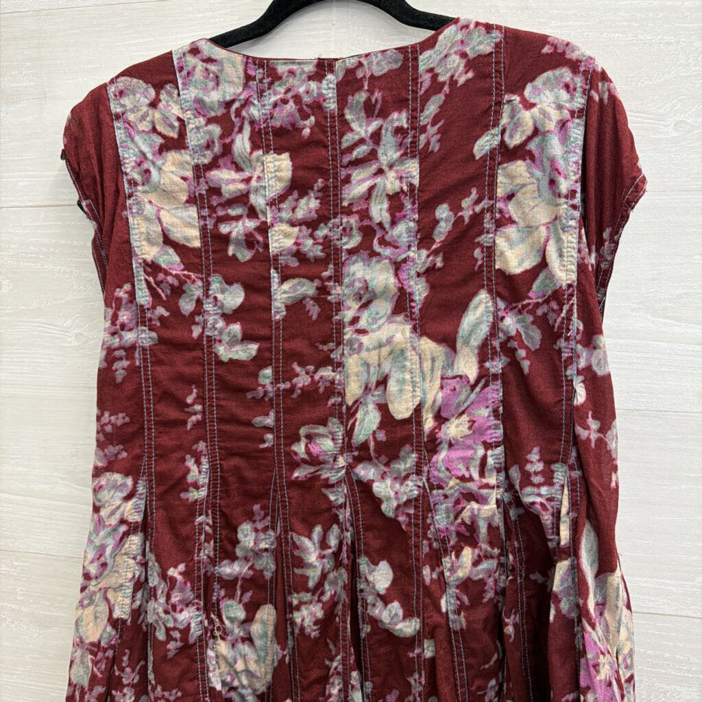 Free People Purple Floral Print Short Sleeve Tunic Top Medium