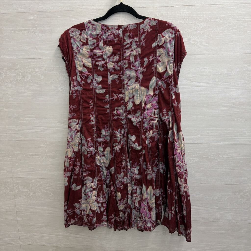 Free People Purple Floral Print Short Sleeve Tunic Top Medium