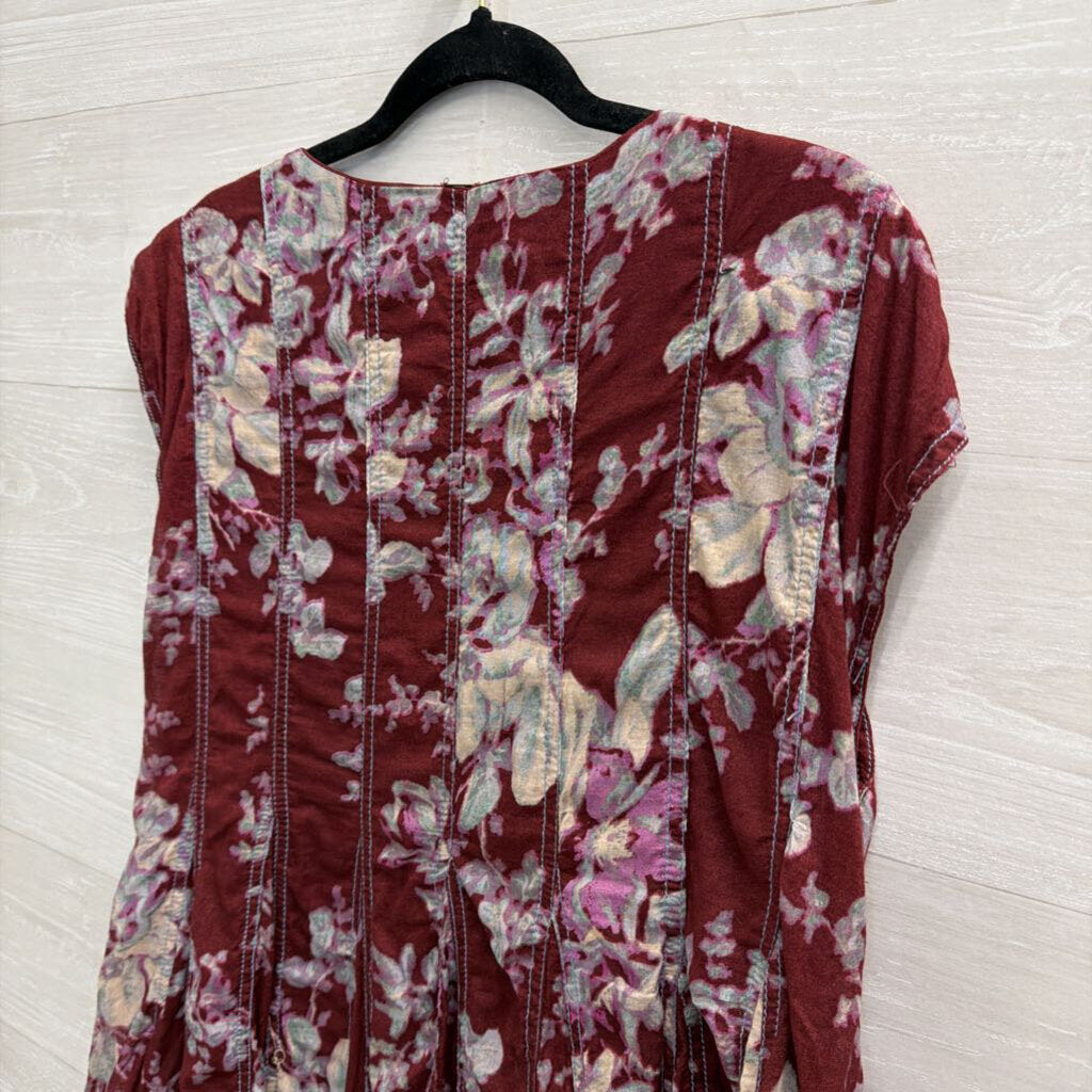 Free People Purple Floral Print Short Sleeve Tunic Top Medium