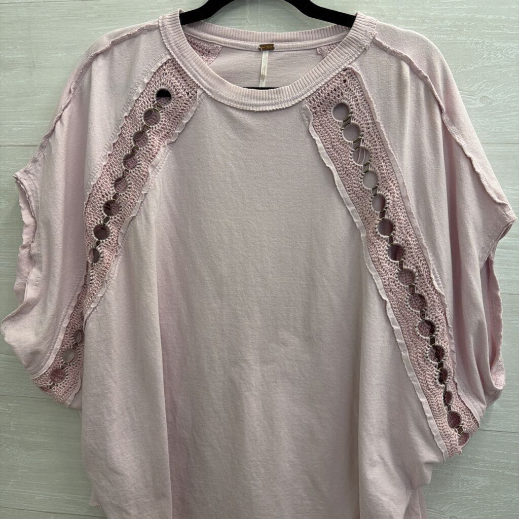 Free People Pink Crocket Circle Detail Short Sleeve Top Medium