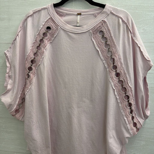 Free People Pink Crocket Circle Detail Short Sleeve Top Medium