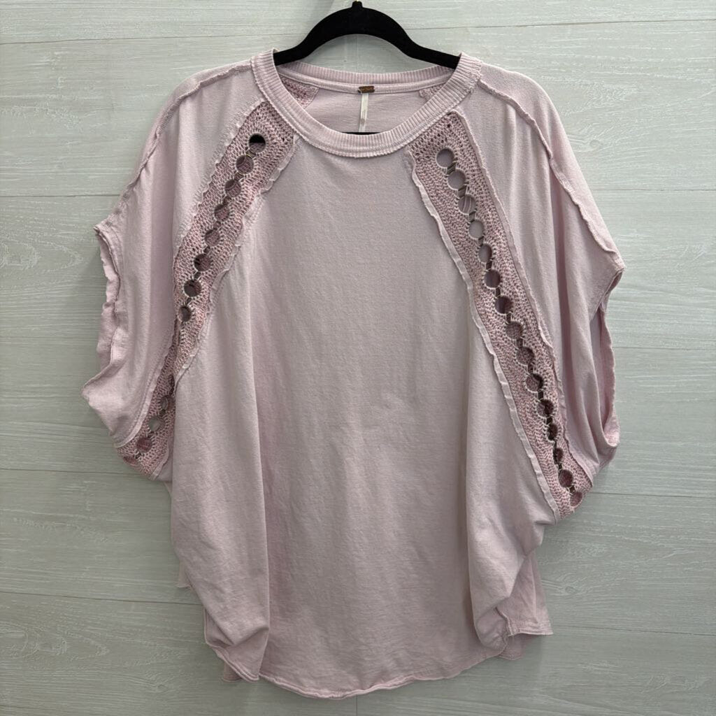 Free People Pink Crocket Circle Detail Short Sleeve Top Medium