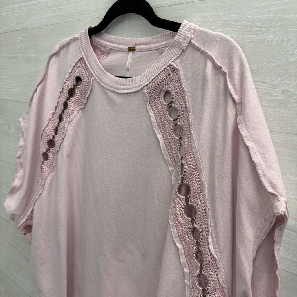 Free People Pink Crocket Circle Detail Short Sleeve Top Medium