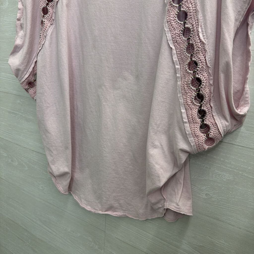 Free People Pink Crocket Circle Detail Short Sleeve Top Medium