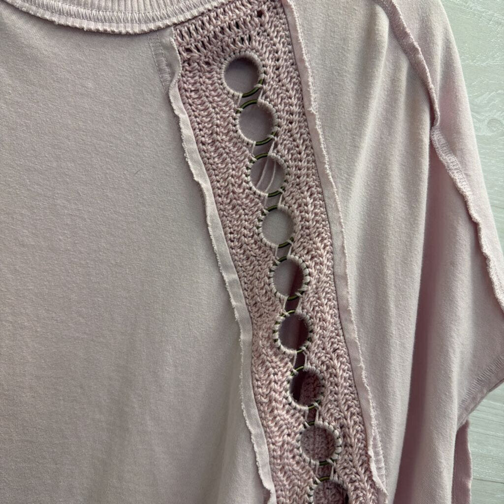 Free People Pink Crocket Circle Detail Short Sleeve Top Medium