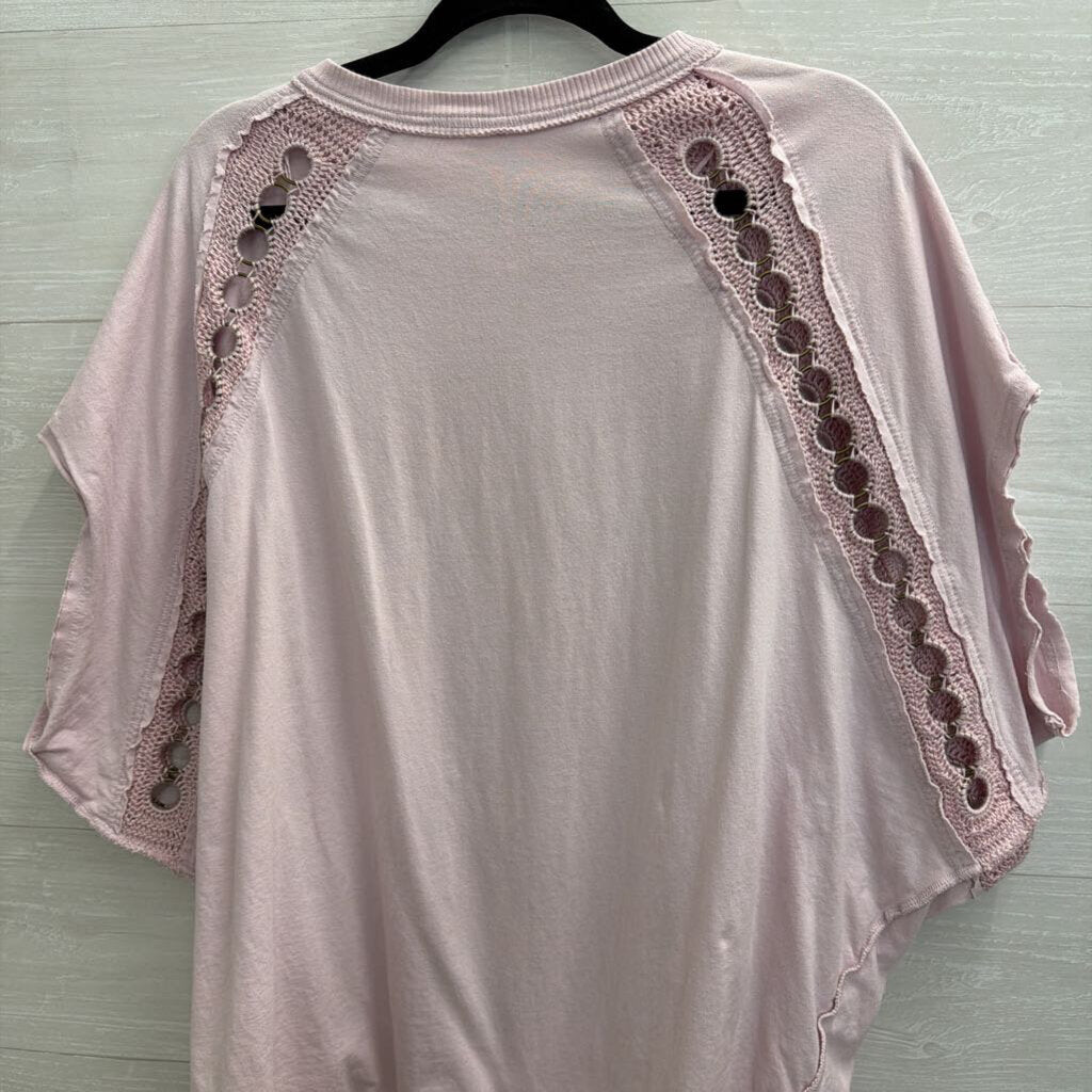 Free People Pink Crocket Circle Detail Short Sleeve Top Medium