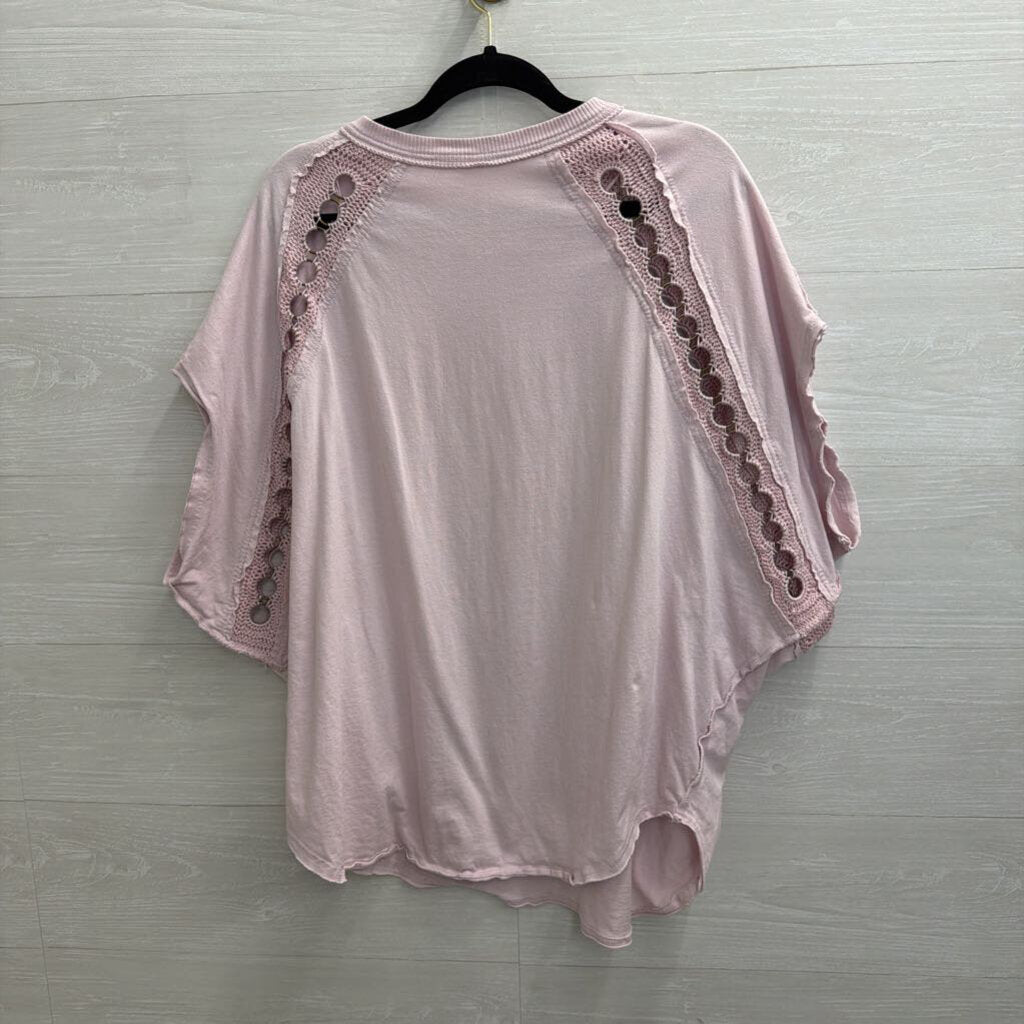 Free People Pink Crocket Circle Detail Short Sleeve Top Medium