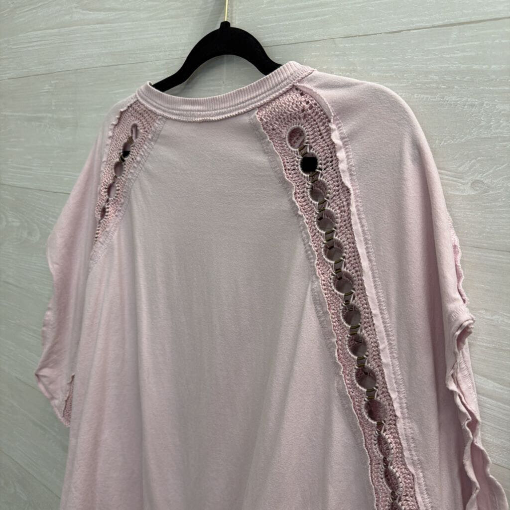 Free People Pink Crocket Circle Detail Short Sleeve Top Medium