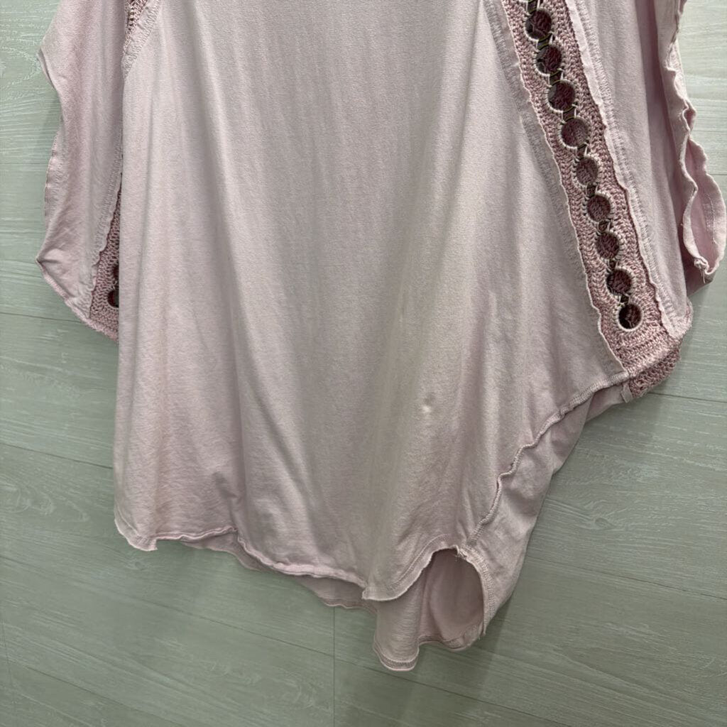 Free People Pink Crocket Circle Detail Short Sleeve Top Medium