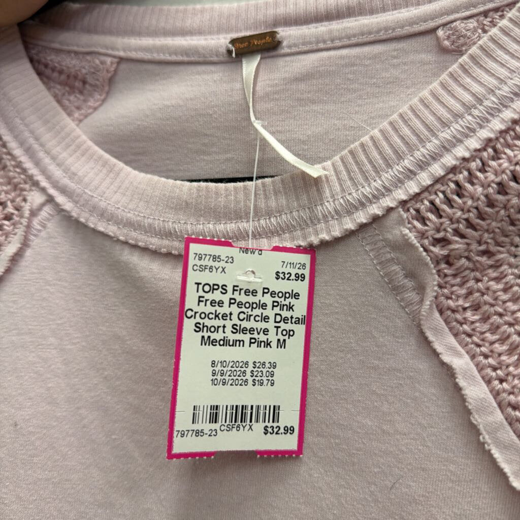 Free People Pink Crocket Circle Detail Short Sleeve Top Medium