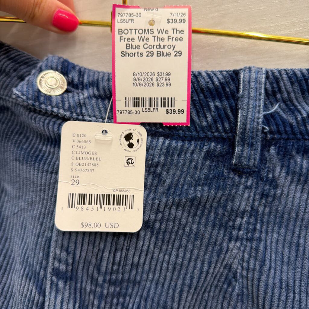We The Free Blue Corduroy Shorts 29