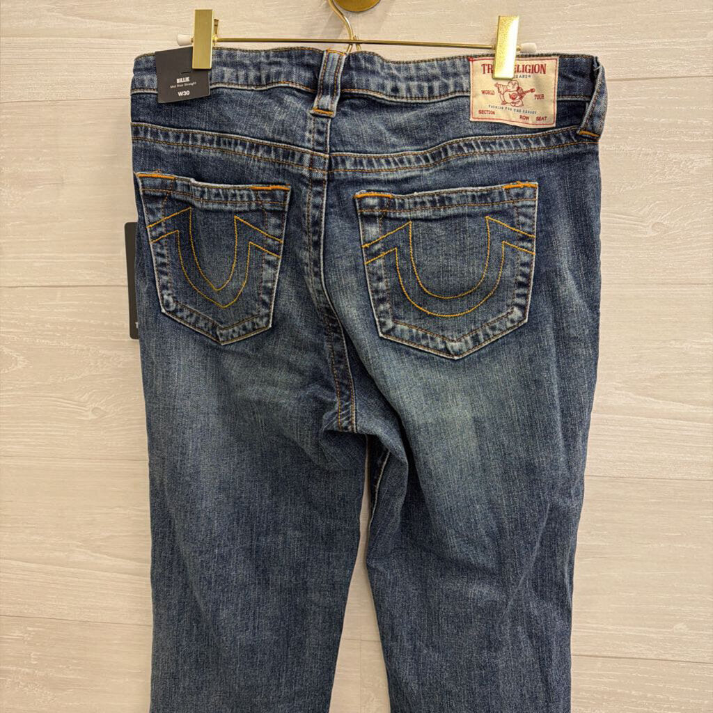 True Religion Dark Wash Billie Mid Rise Straight 30