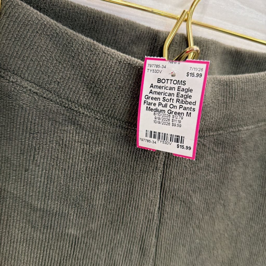 American Eagle Green Soft Ribbed Flare Pull On Pants Medium