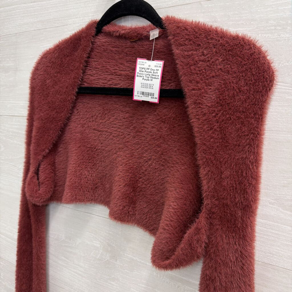 FP One Purple Soft Fuzzy Long Sleeve Bolero Top Medium
