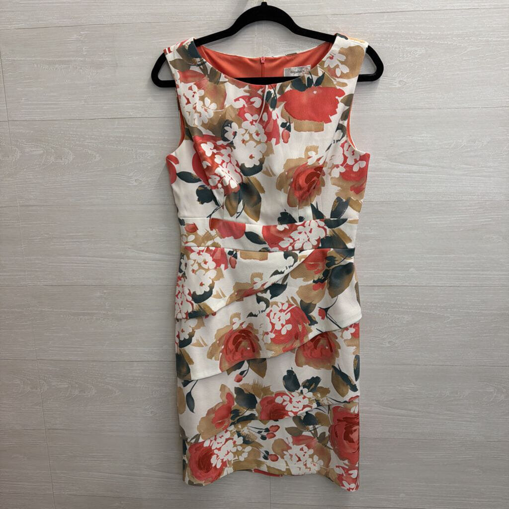 Dress Barn White/ Pink Floral Print Sleeveless Dress 8