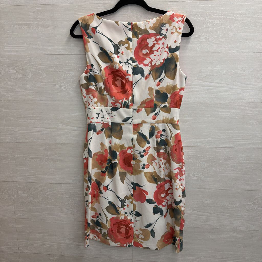 Dress Barn White/ Pink Floral Print Sleeveless Dress 8