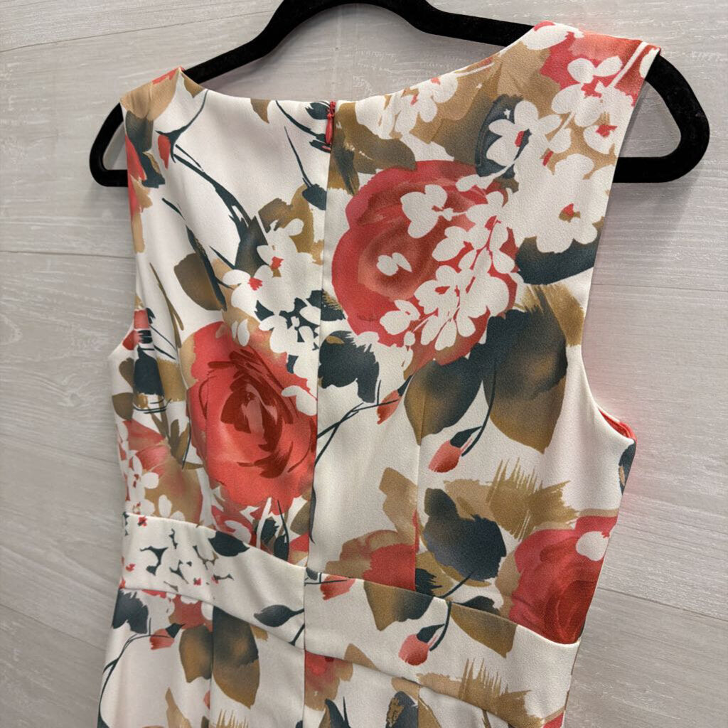 Dress Barn White/ Pink Floral Print Sleeveless Dress 8