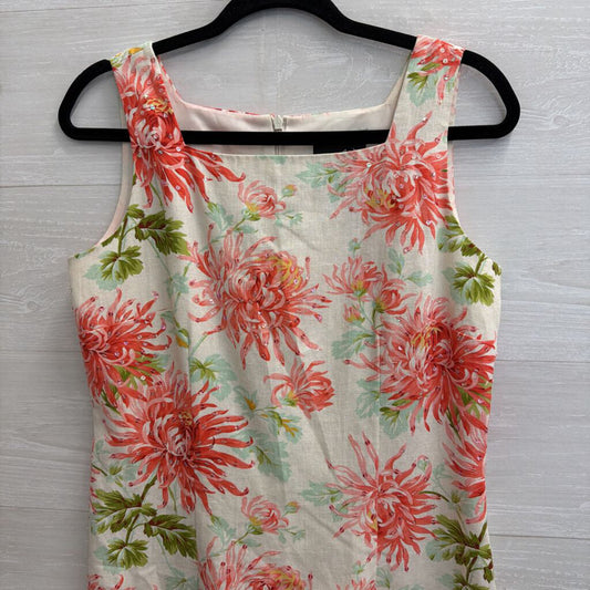 Postive Attitude White/ Pink Floral Print Linen Blend Sleeveless Shift Dress 8