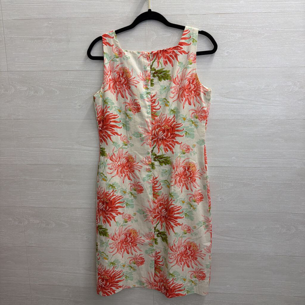 Postive Attitude White/ Pink Floral Print Linen Blend Sleeveless Shift Dress 8