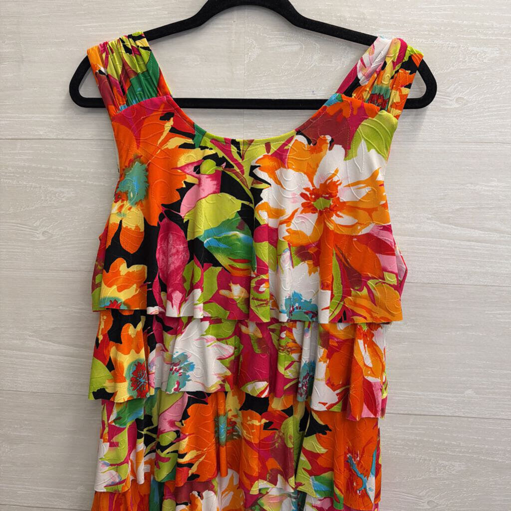 Libra White/ Multi Print Layered Sleeveless Dress Large