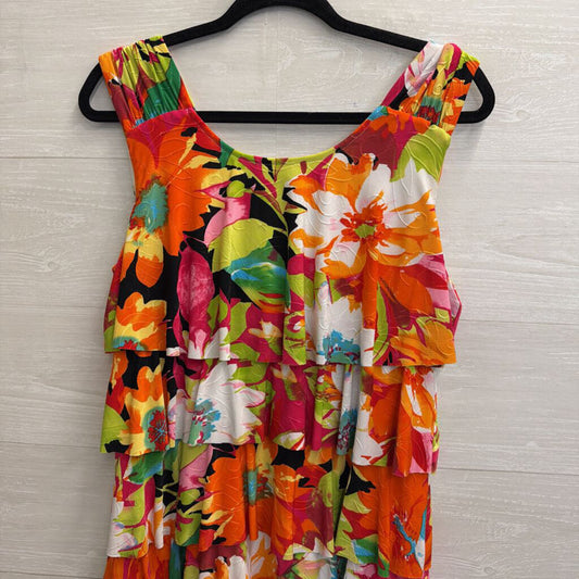 Libra White/ Multi Print Layered Sleeveless Dress Large