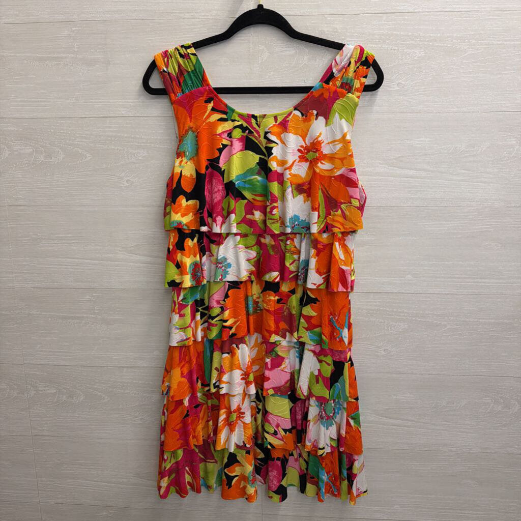 Libra White/ Multi Print Layered Sleeveless Dress Large