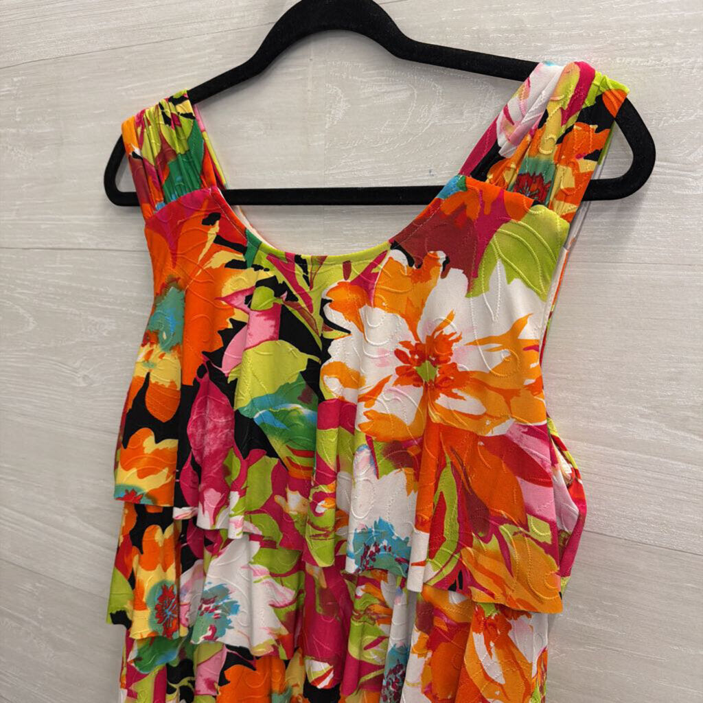 Libra White/ Multi Print Layered Sleeveless Dress Large