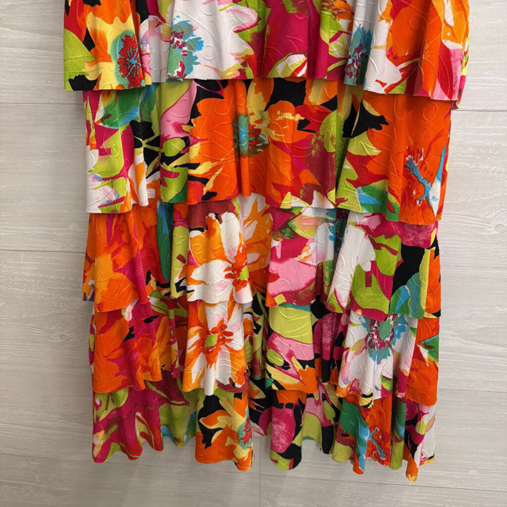 Libra White/ Multi Print Layered Sleeveless Dress Large