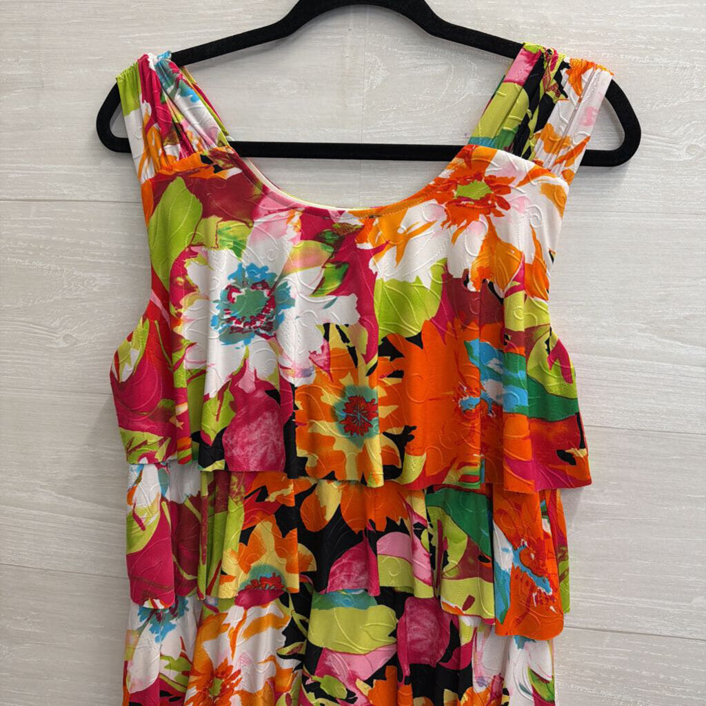 Libra White/ Multi Print Layered Sleeveless Dress Large