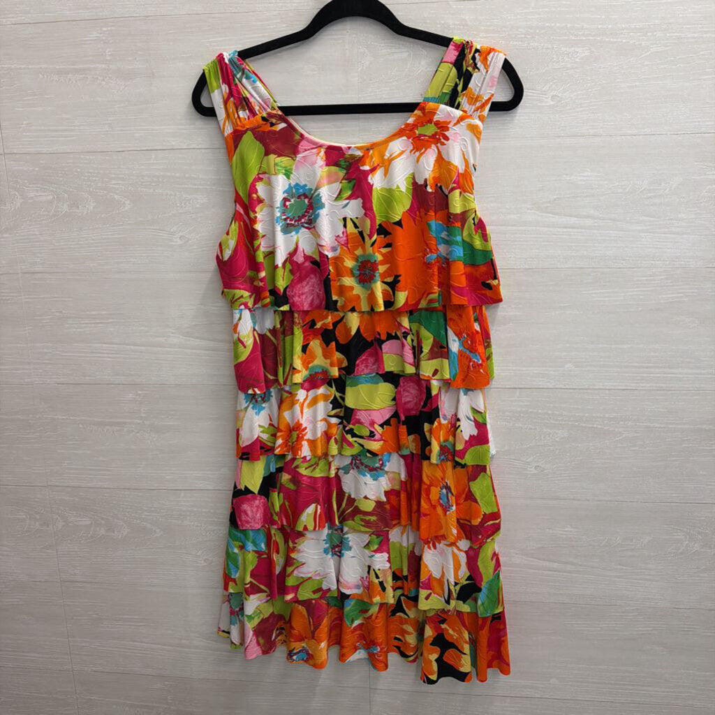 Libra White/ Multi Print Layered Sleeveless Dress Large