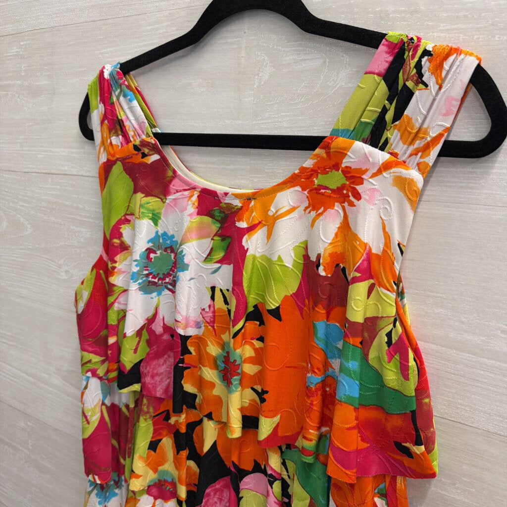 Libra White/ Multi Print Layered Sleeveless Dress Large