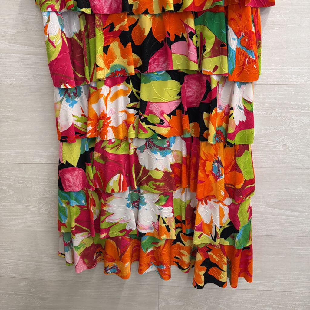 Libra White/ Multi Print Layered Sleeveless Dress Large