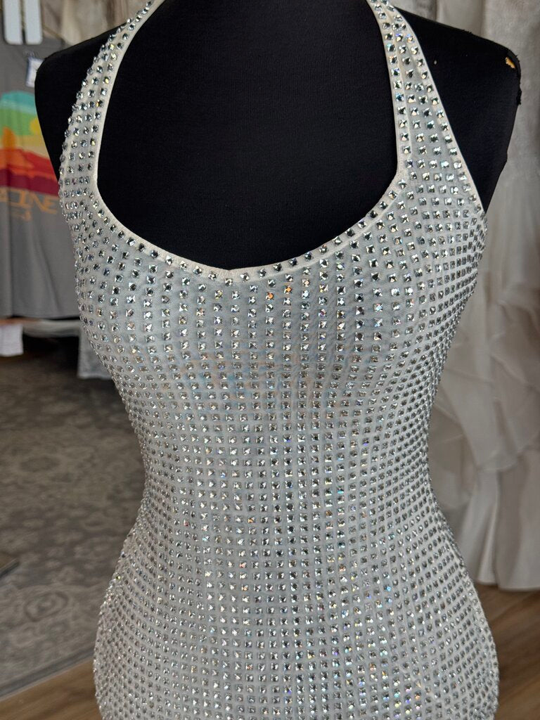 Oh Polly White/ Silver Embellished Rhinestone Halter Neck Short Formal Dress 4