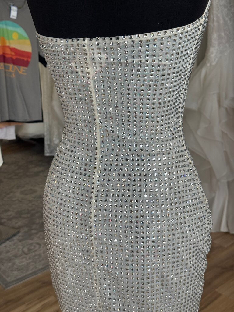 Oh Polly White/ Silver Embellished Rhinestone Halter Neck Short Formal Dress 4