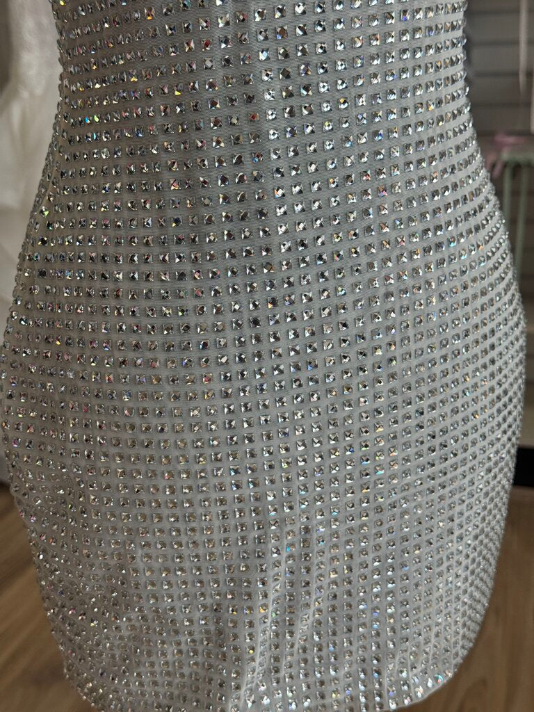 Oh Polly White/ Silver Embellished Rhinestone Halter Neck Short Formal Dress 4