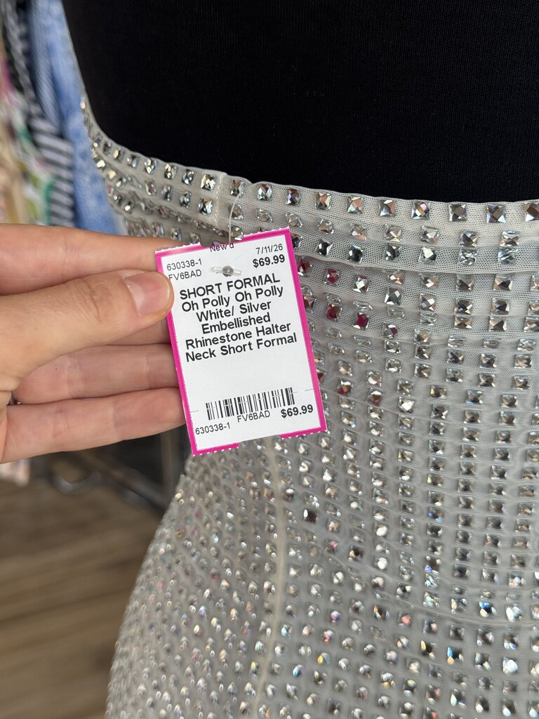 Oh Polly White/ Silver Embellished Rhinestone Halter Neck Short Formal Dress 4
