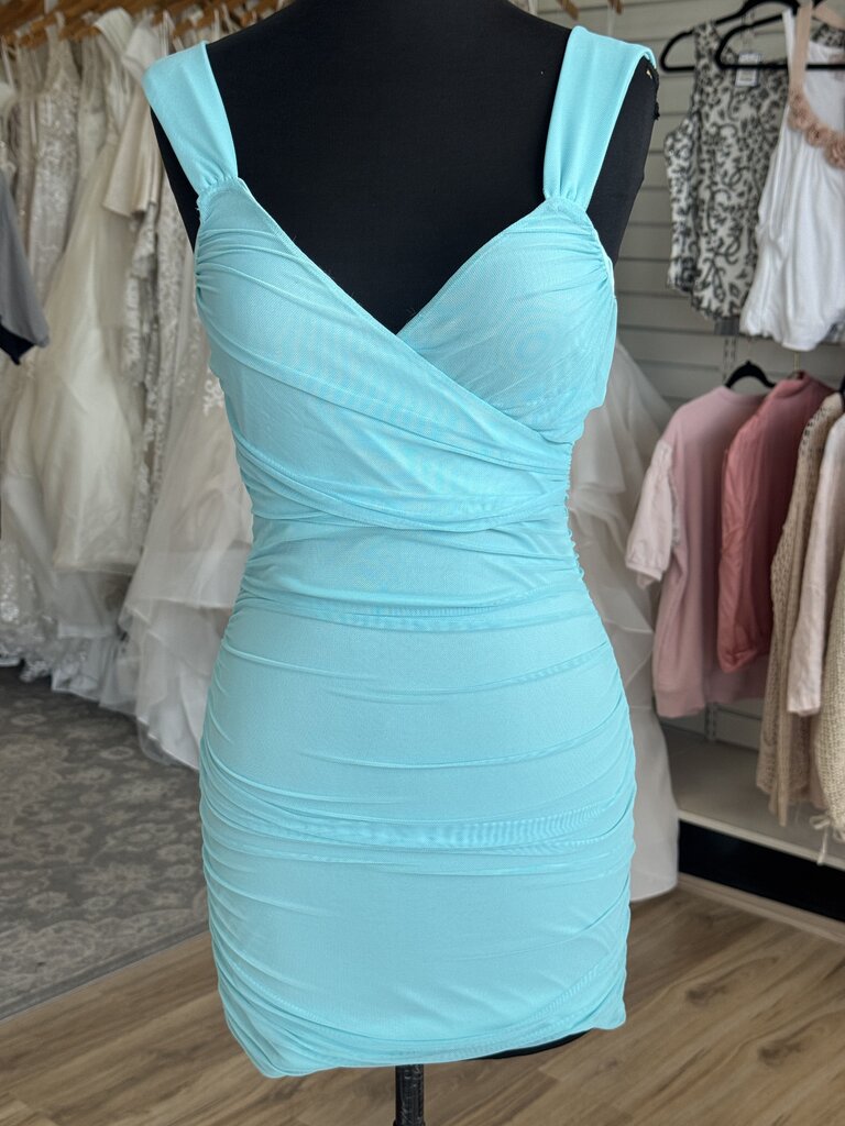 Lucy In The Sky Blue Tulle Ruched Short Formal Dress Small