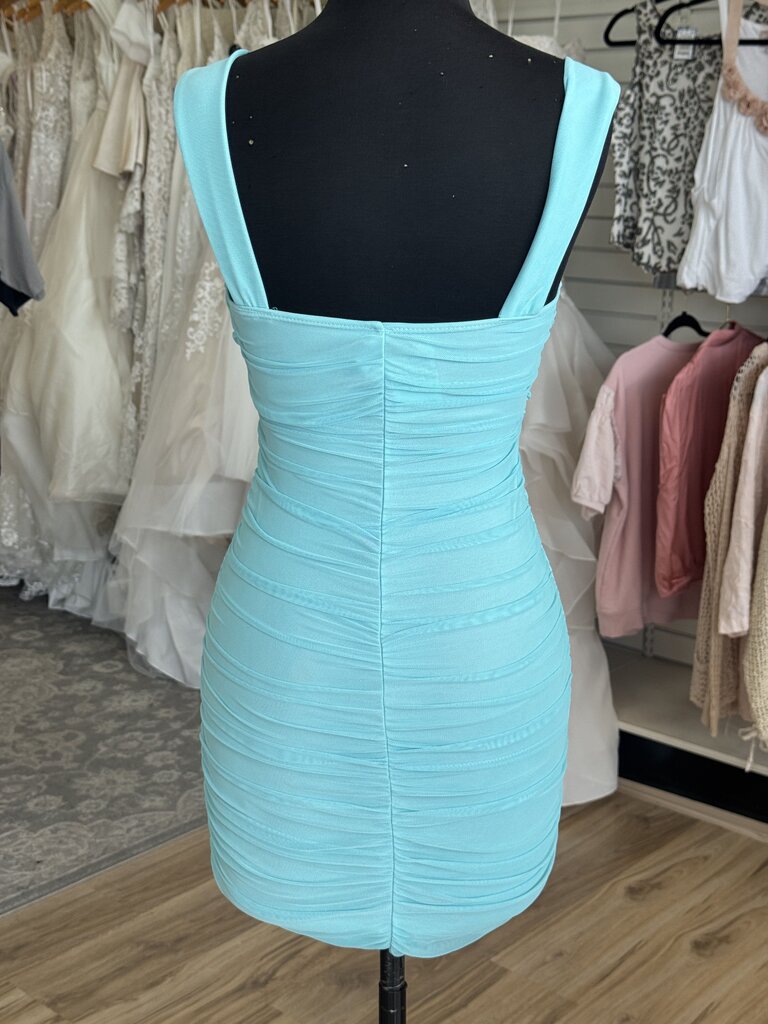 Lucy In The Sky Blue Tulle Ruched Short Formal Dress Small